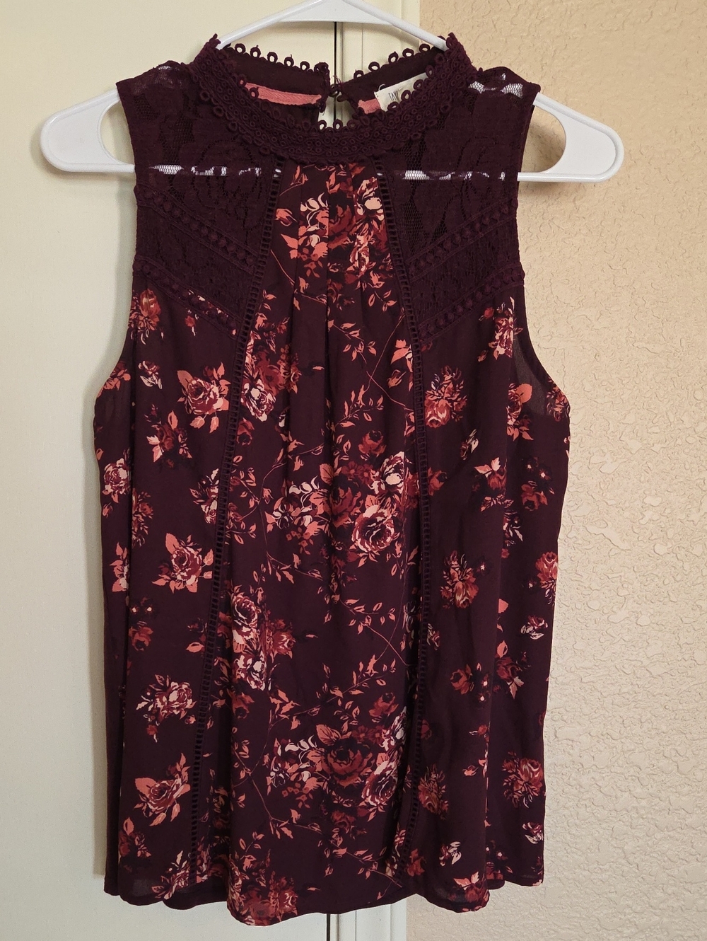 Taylor & Sage Burgundy Floral Lace Mock-Neck Camisole